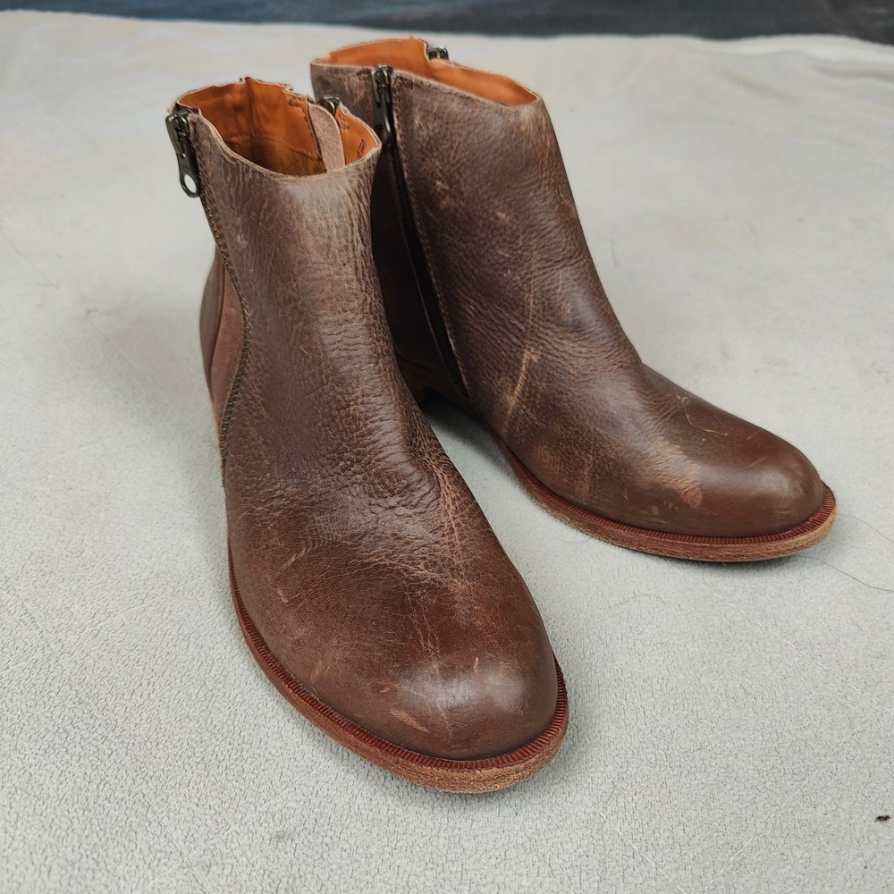 Kork‎ Ease Riley Ankle Boots Womens 7 Brown Oiled Leather Side Zip Bohemian - Picture 3 of 10